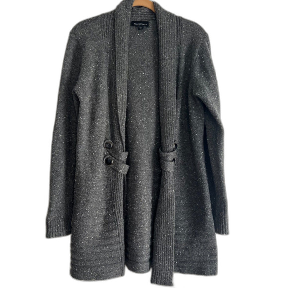 Fortune + Ivy Sawyer Open Gray Shawl Collared Cardigan Stitch Fix Long Line - Picture 7 of 12